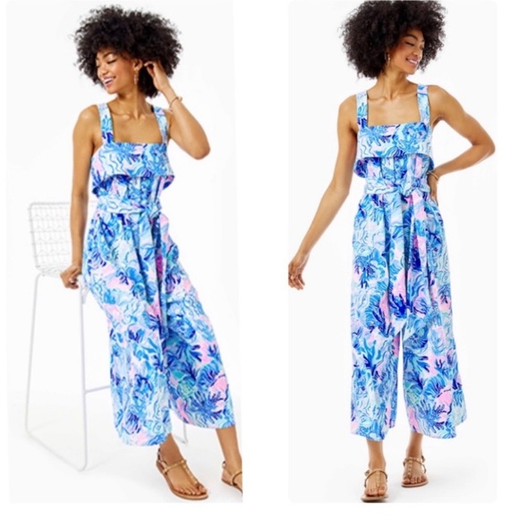 Lilly Pulitzer Pants & Jumpsuits Lilly Pulitzer Tasley Belted Jumpsuit In Blue Shade Seeker